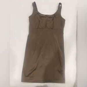 Cleo Elegant Brown Mini Dress with Beaded Neckline